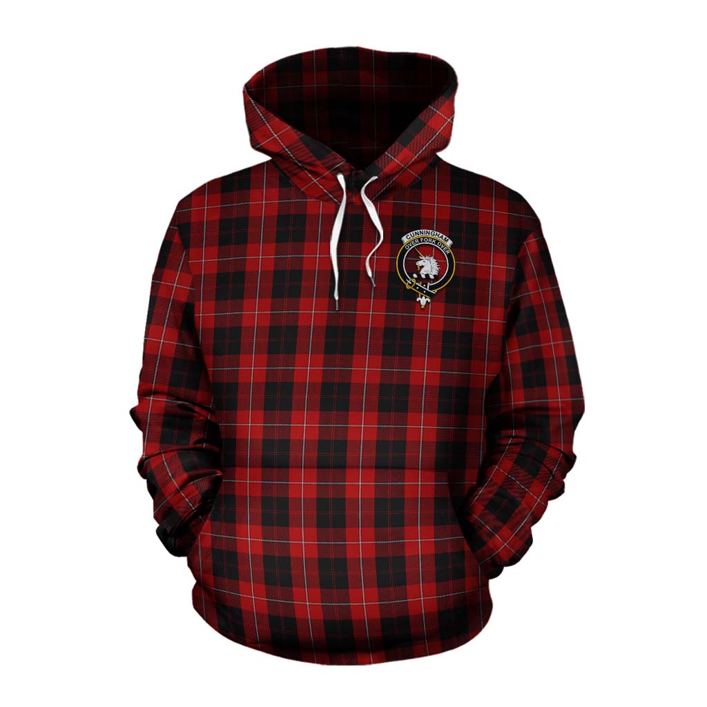 Tartan Vibes Clothing Cunningham Tartan Cotton Hoodie with Family Crest and Bearded Skull Holding Bottles of Whiskey