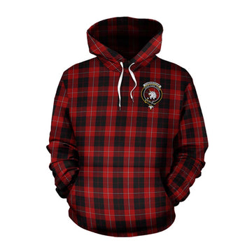 Cunningham Tartan Cotton Hoodie with Family Crest and Bearded Skull Holding Bottles of Whiskey