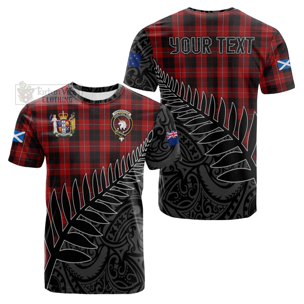 Tartan Vibes Clothing Cunningham Crest Tartan Cotton T-shirt with New Zealand Silver Fern Half Style