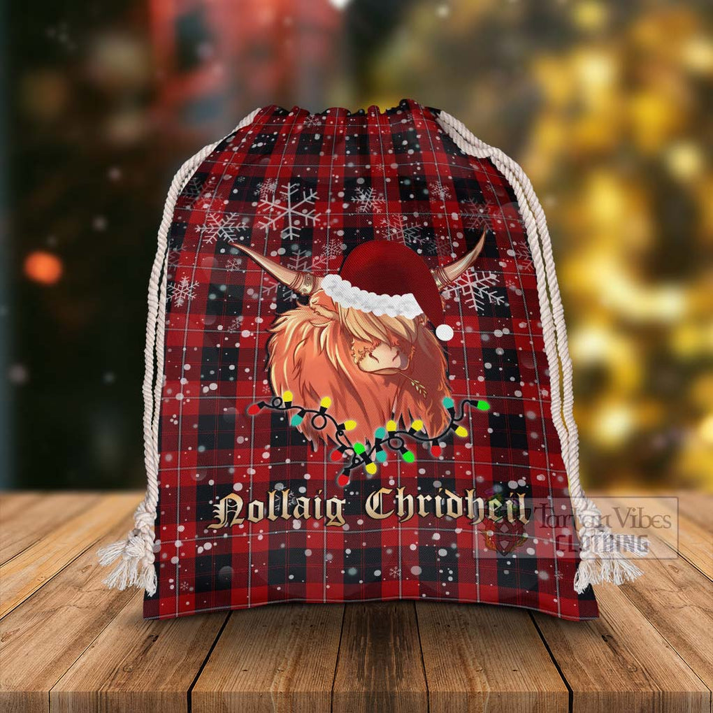 Tartan Vibes Clothing Cunningham Tartan Christmas Santa's Bag with Highland Cow