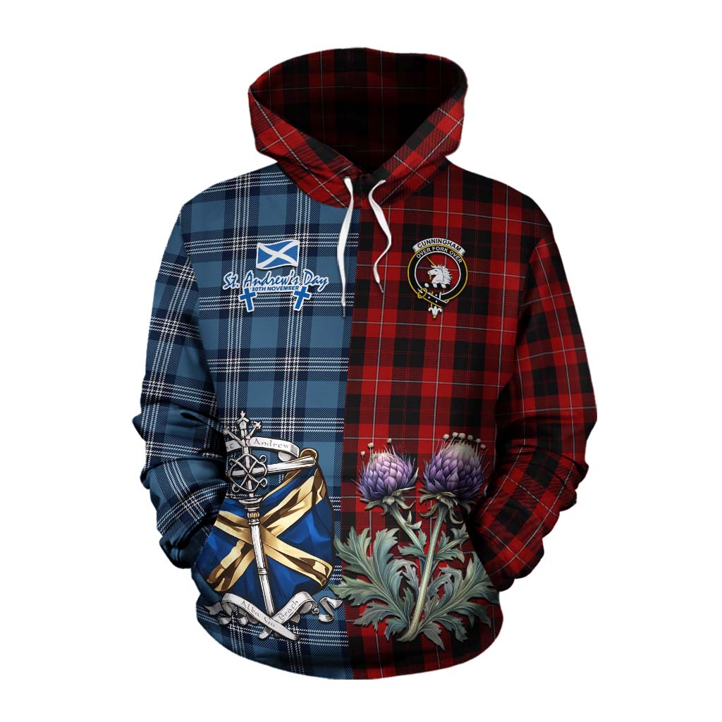 Tartan Vibes Clothing Cunningham Tartan Cotton Hoodie Happy St. Andrew's Day Half Tartan Style