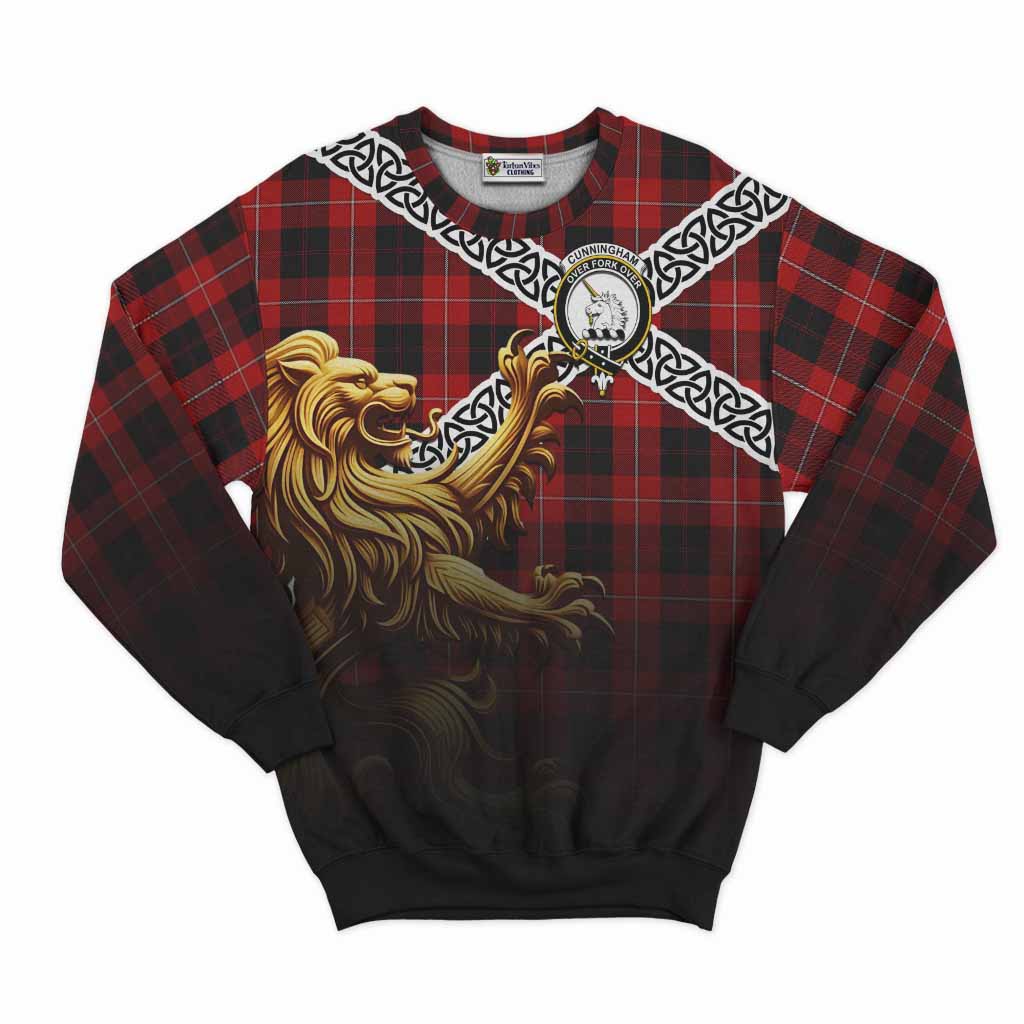 Cunningham Crest Tartan Sweatshirt with Golden Lion Emblem Celtic Style Unisex - Tartan Vibes Clothing
