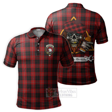 Cunningham Tartan Polo Shirt with Family Crest and Bearded Skull Holding Bottles of Whiskey