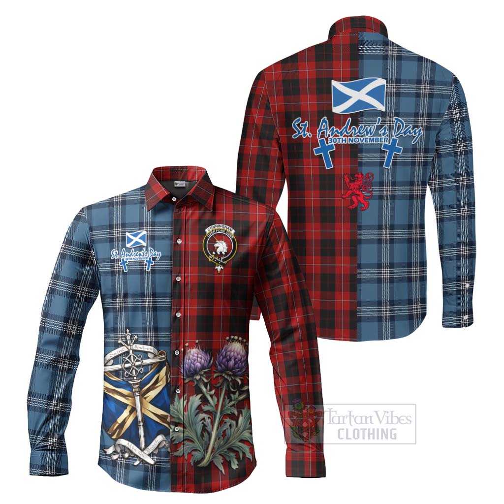 Tartan Vibes Clothing Cunningham Tartan Long Sleeve Button Shirt Happy St. Andrew's Day Half Tartan Style