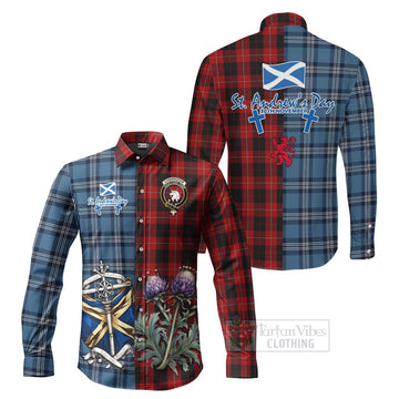 Cunningham Tartan Long Sleeve Button Shirt Happy St. Andrew's Day Half Tartan Style