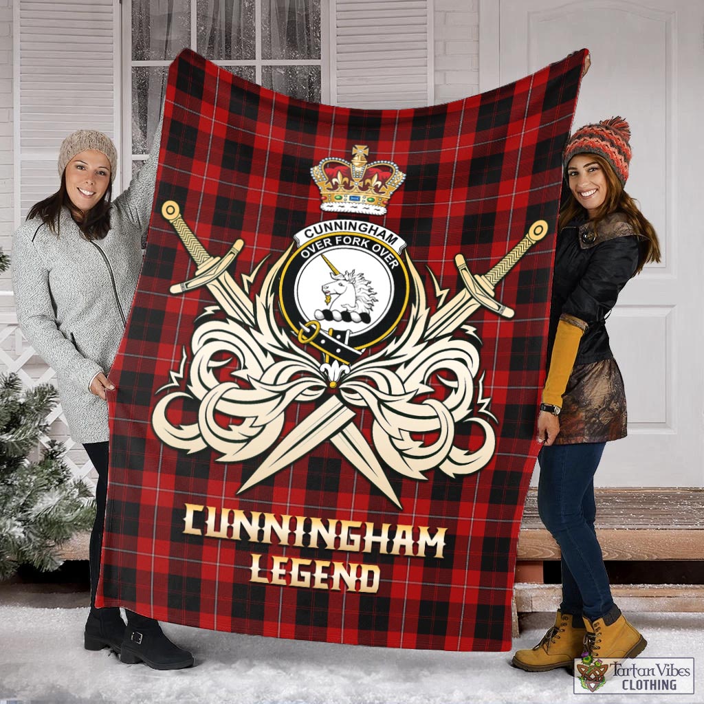 Tartan Vibes Clothing Cunningham Tartan Blanket with Clan Crest and the Golden Sword of Courageous Legacy