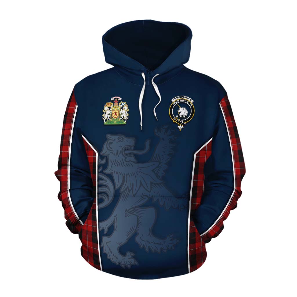 Tartan Vibes Clothing Cunningham Tartan Cotton Hoodie with Family Crest and Lion Rampant Vibes Sport Style