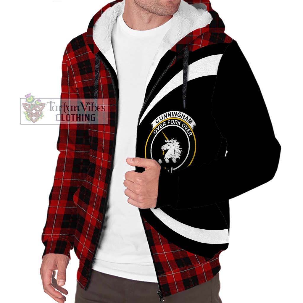 Cunningham Tartan Sherpa Hoodie with Family Crest Circle Style Unisex S - Tartan Vibes Clothing