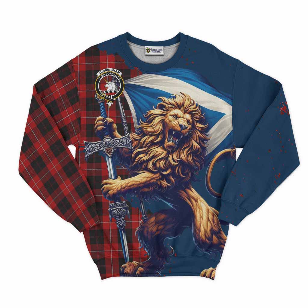 Tartan Vibes Clothing Cunningham Tartan Family Crest Sweatshirt with Scottish Majestic Lion