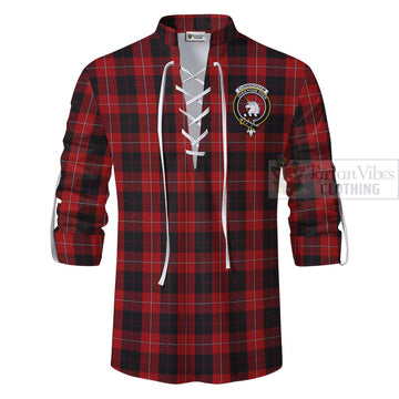 Cunningham Tartan Ghillie Kilt Shirt with Family Crest and Bearded Skull Holding Bottles of Whiskey