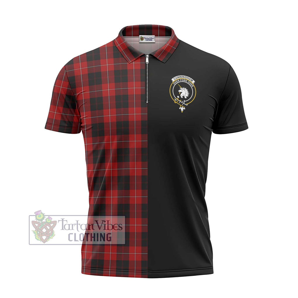 Cunningham Tartan Zipper Polo Shirt with Family Crest and Half Of Me Style - Tartanvibesclothing Shop