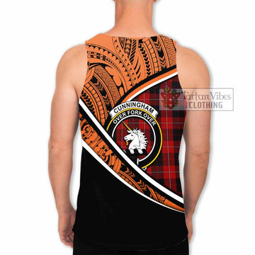 Cunningham Crest Tartan Men's Tank Top with Polynesian Vibes Style - Orange Version