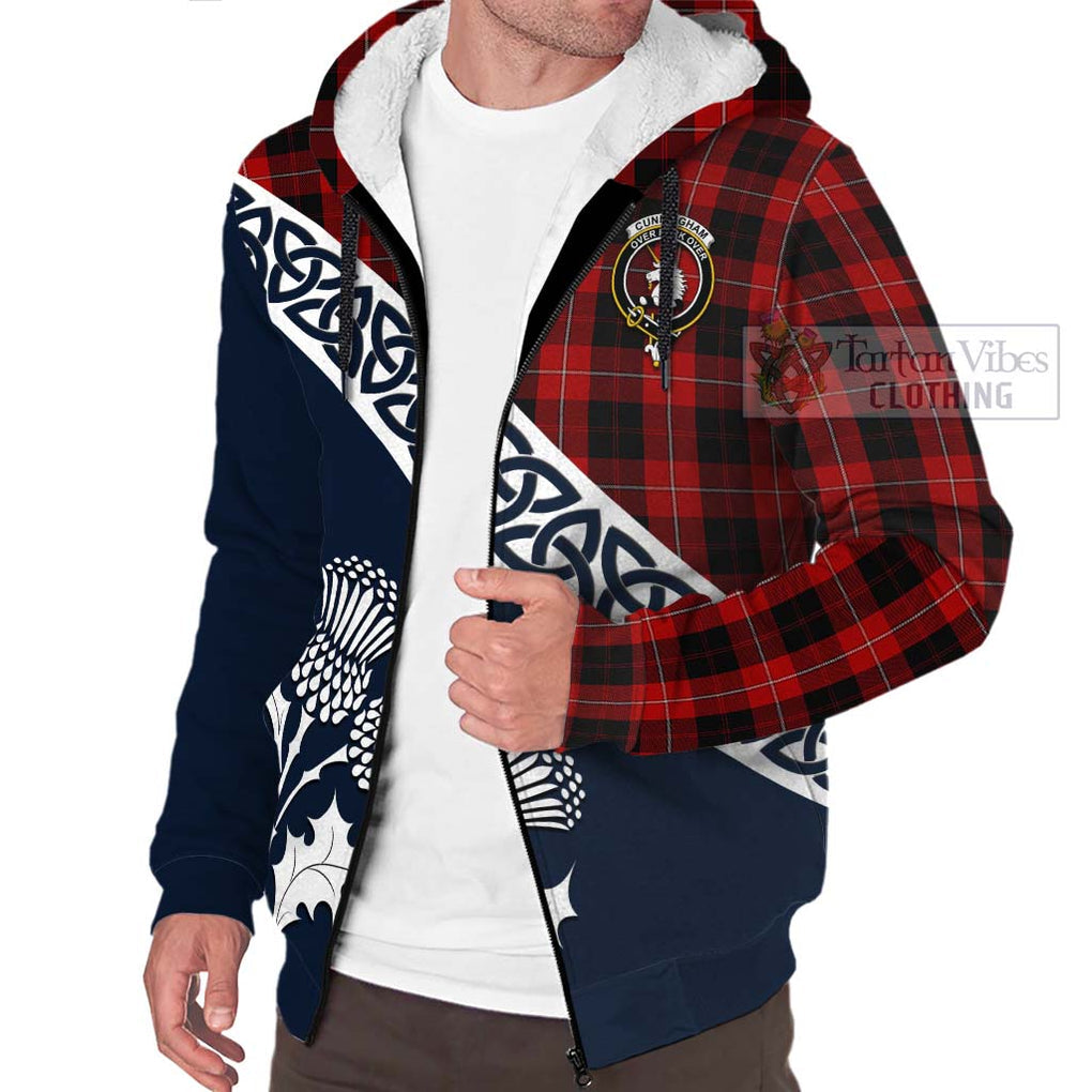 Tartan Vibes Clothing Cunningham Tartan Sherpa Hoodie Featuring Thistle and Scotland Map