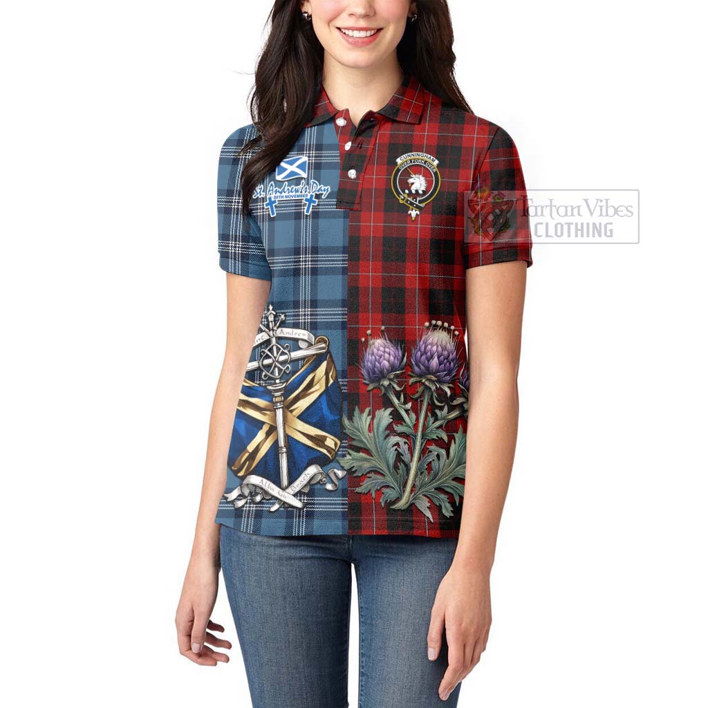 Tartan Vibes Clothing Cunningham Tartan Women's Polo Shirt Happy St. Andrew's Day Half Tartan Style