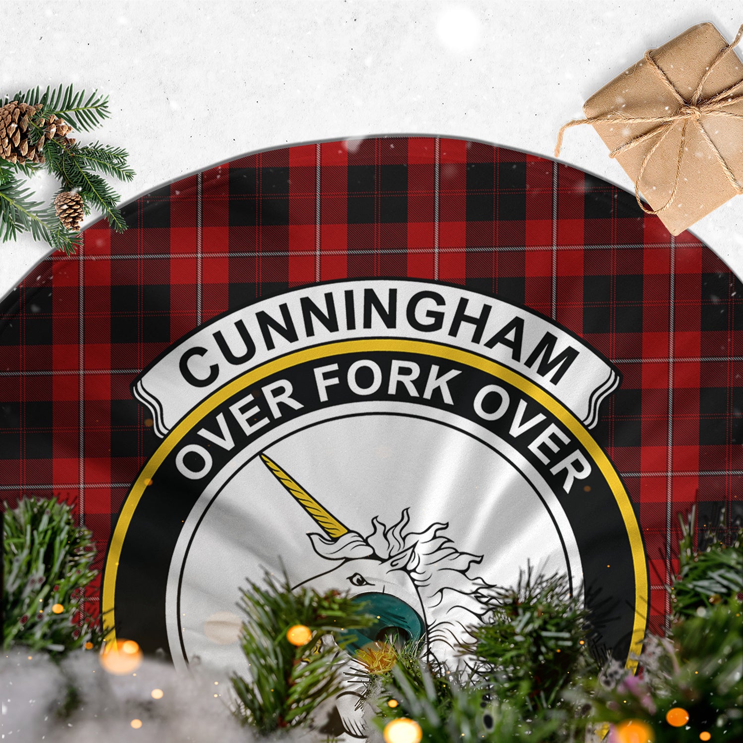 Cunningham Tartan Christmas Tree Skirt with Family Crest - Tartanvibesclothing