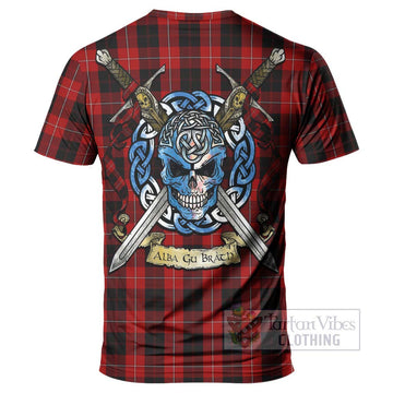 Cunningham Tartan T-Shirt with Family Crest Celtic Skull Style