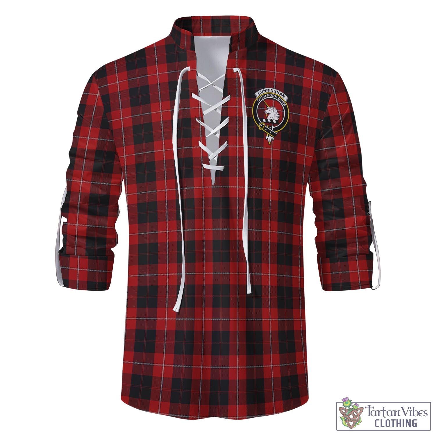 Tartan Vibes Clothing Cunningham Tartan Men's Scottish Traditional Jacobite Ghillie Kilt Shirt with Family Crest