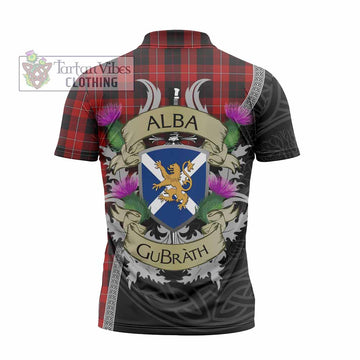 Cunningham Tartan Family Crest Zipper Polo Shirt Lion Rampant Royal Thistle Shield Celtic Inspired - Tartan Vibes Clothing