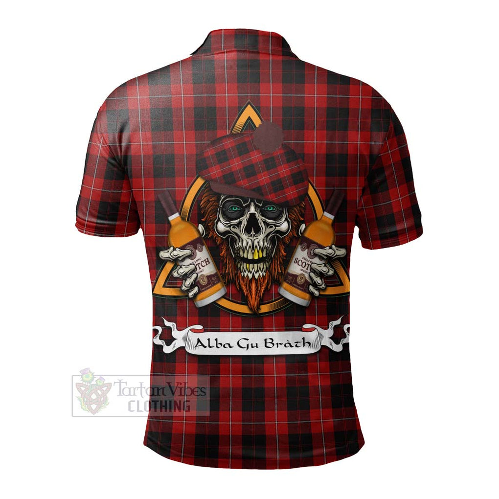 Tartan Vibes Clothing Cunningham Tartan Polo Shirt with Family Crest and Bearded Skull Holding Bottles of Whiskey