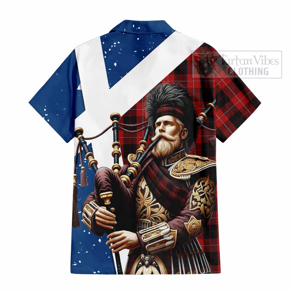 Tartan Vibes Clothing Cunningham Tartan Short Sleeve Button Shirt with Family Crest Scottish Bagpiper Vibes