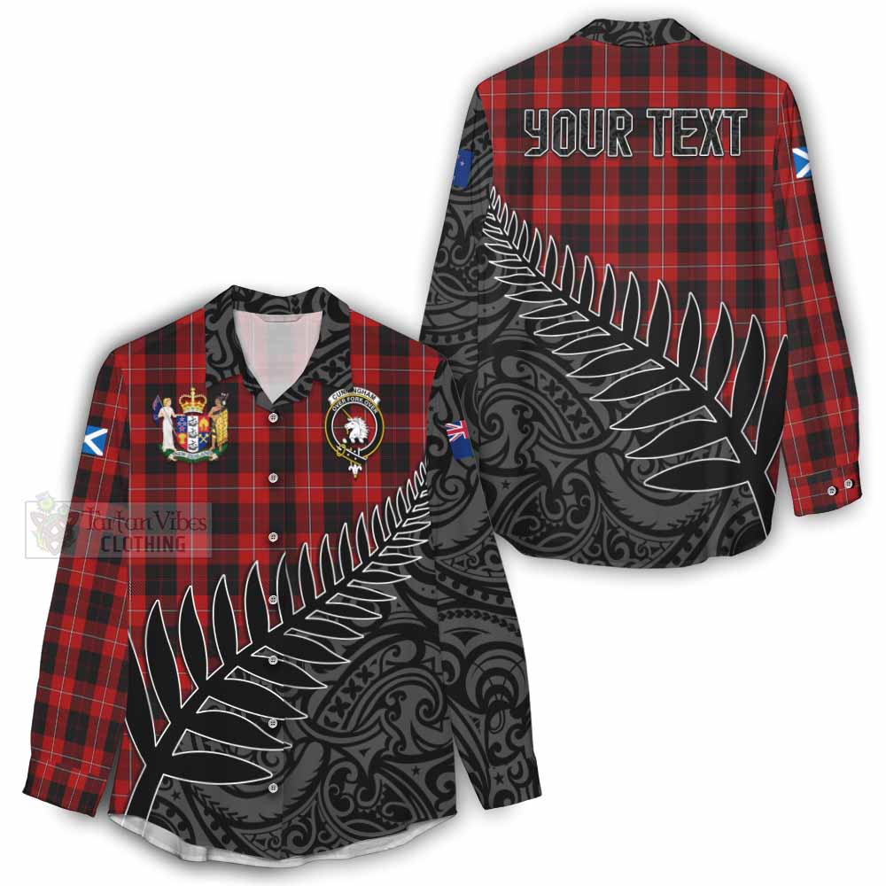 Tartan Vibes Clothing Cunningham Crest Tartan Women's Casual Shirt with New Zealand Silver Fern Half Style