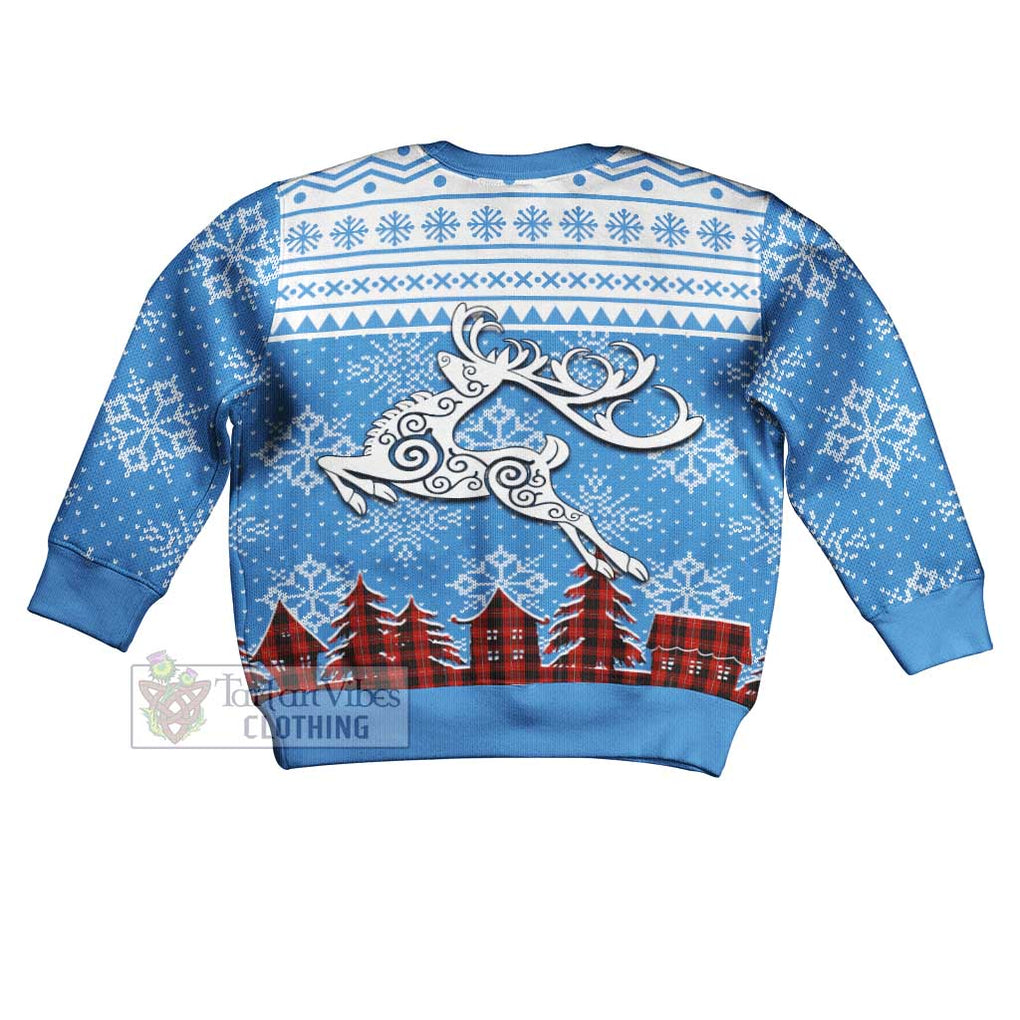 Tartan Vibes Clothing Cunningham Clan Christmas Kid Ugly Sweater with Tartan and Celtic Raindeer Style