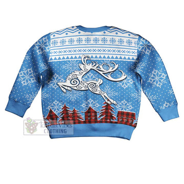 Cunningham Clan Christmas Kid Ugly Sweater with Tartan and Celtic Reindeer Style