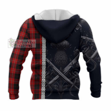 Cunningham Tartan Knitted Hoodie with Family Crest Cross Sword Thistle Celtic Vibes