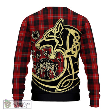 Cunningham Tartan Ugly Sweater with Family Crest Celtic Wolf Style