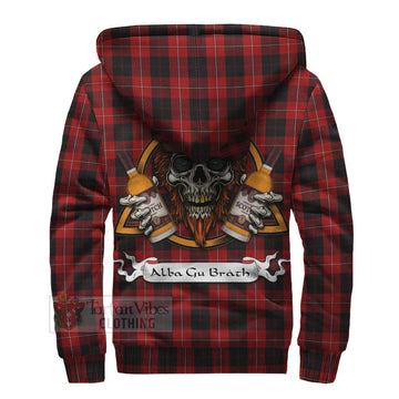 Cunningham Tartan Sherpa Hoodie with Family Crest and Bearded Skull Holding Bottles of Whiskey