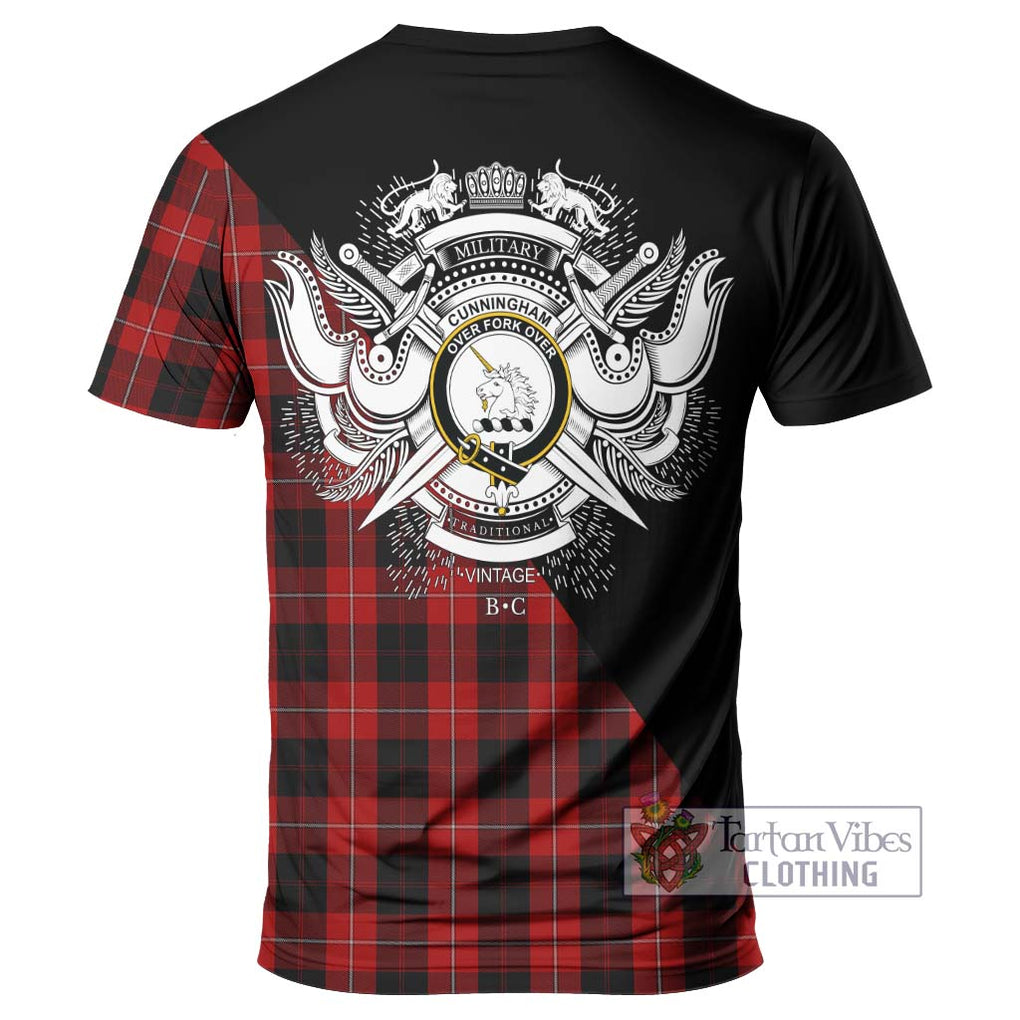 Cunningham Tartan T-Shirt with Family Crest and Military Logo Style - Tartanvibesclothing Shop