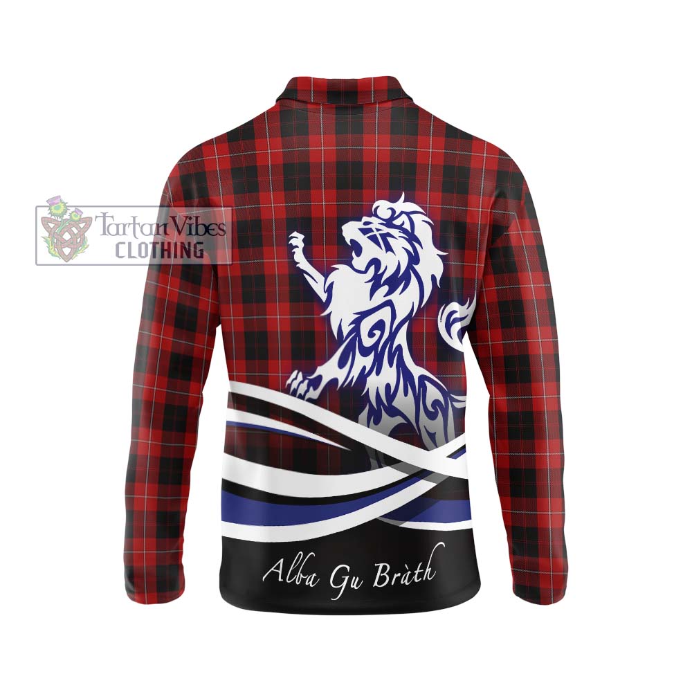 Cunningham Tartan Long Sleeve Polo Shirt with Alba Gu Brath Regal Lion Emblem - Tartanvibesclothing Shop