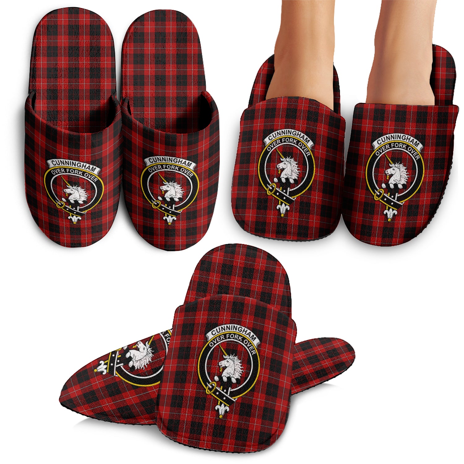 Cunningham Tartan Home Slippers with Family Crest - Tartanvibesclothing