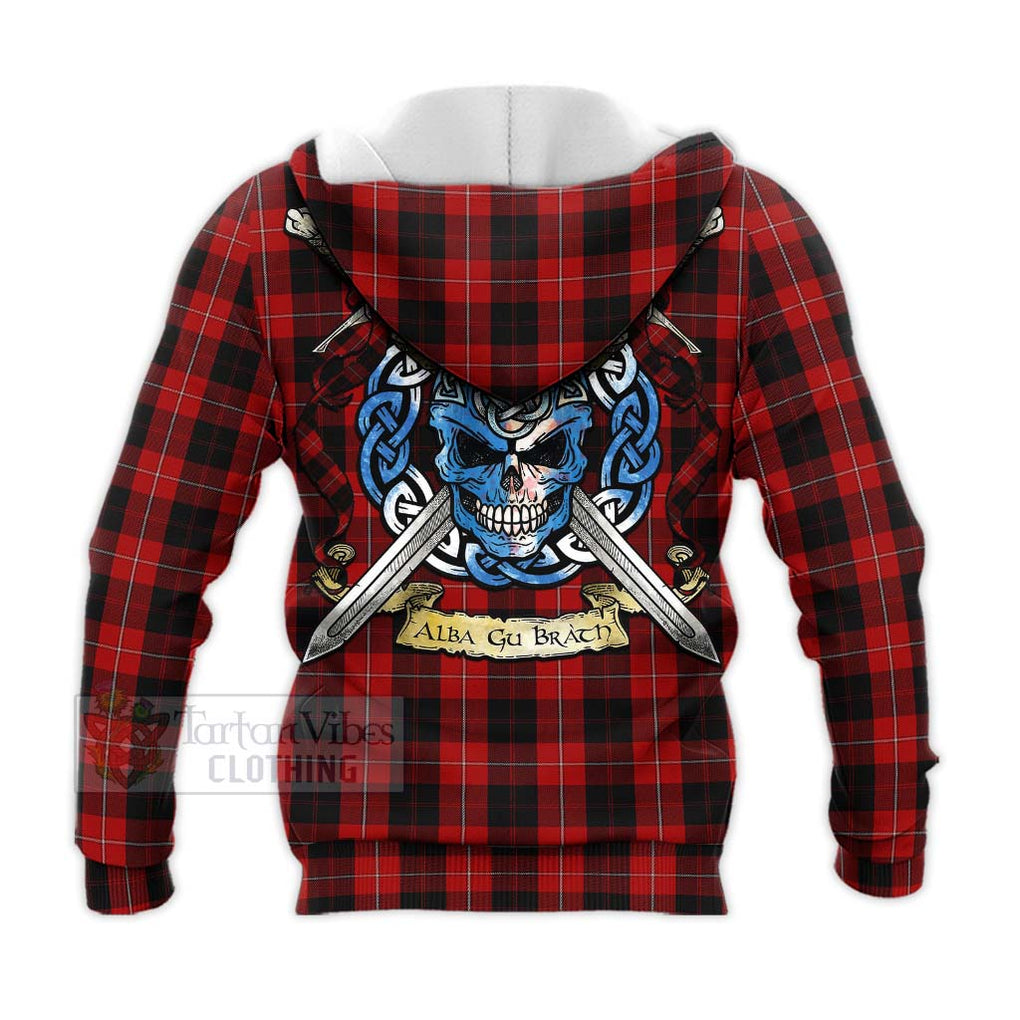 Tartan Vibes Clothing Cunningham Tartan Knitted Hoodie with Family Crest Celtic Skull Style