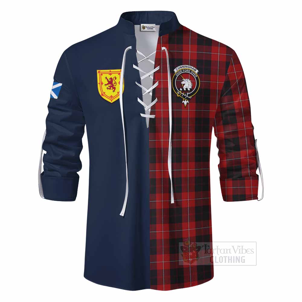 Cunningham Tartan Ghillie Kilt Shirt Alba with Scottish Lion Royal Arm Half Style - Tartan Vibes Clothing