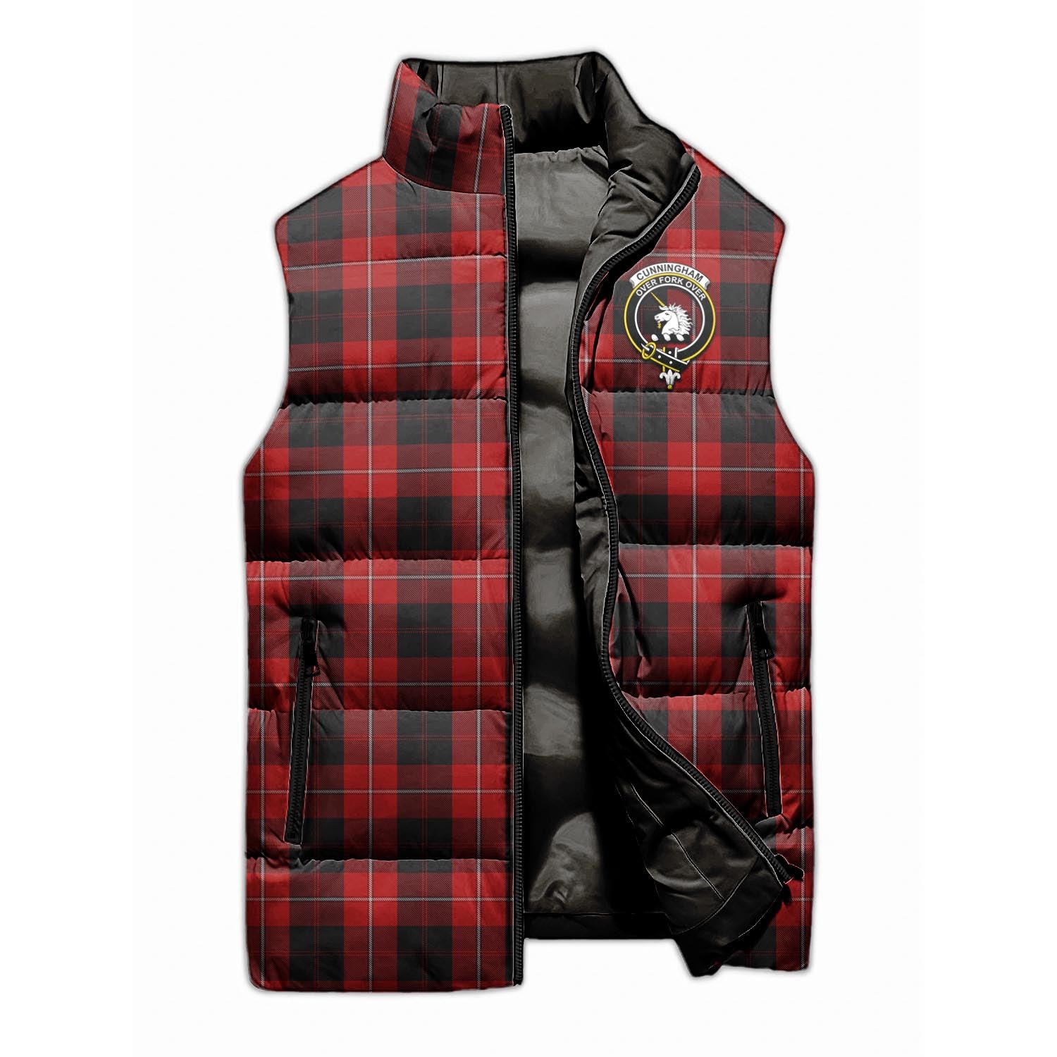 Cunningham Tartan Sleeveless Puffer Jacket with Family Crest - Tartanvibesclothing