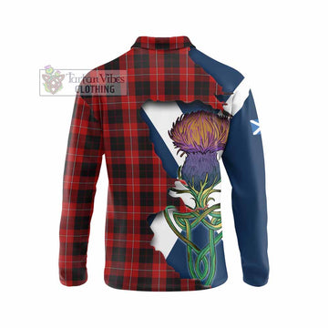 Cunningham Tartan Family Crest Long Sleeve Polo Shirt Scottish Thistle Celtic Inspired - Tartan Vibes Clothing