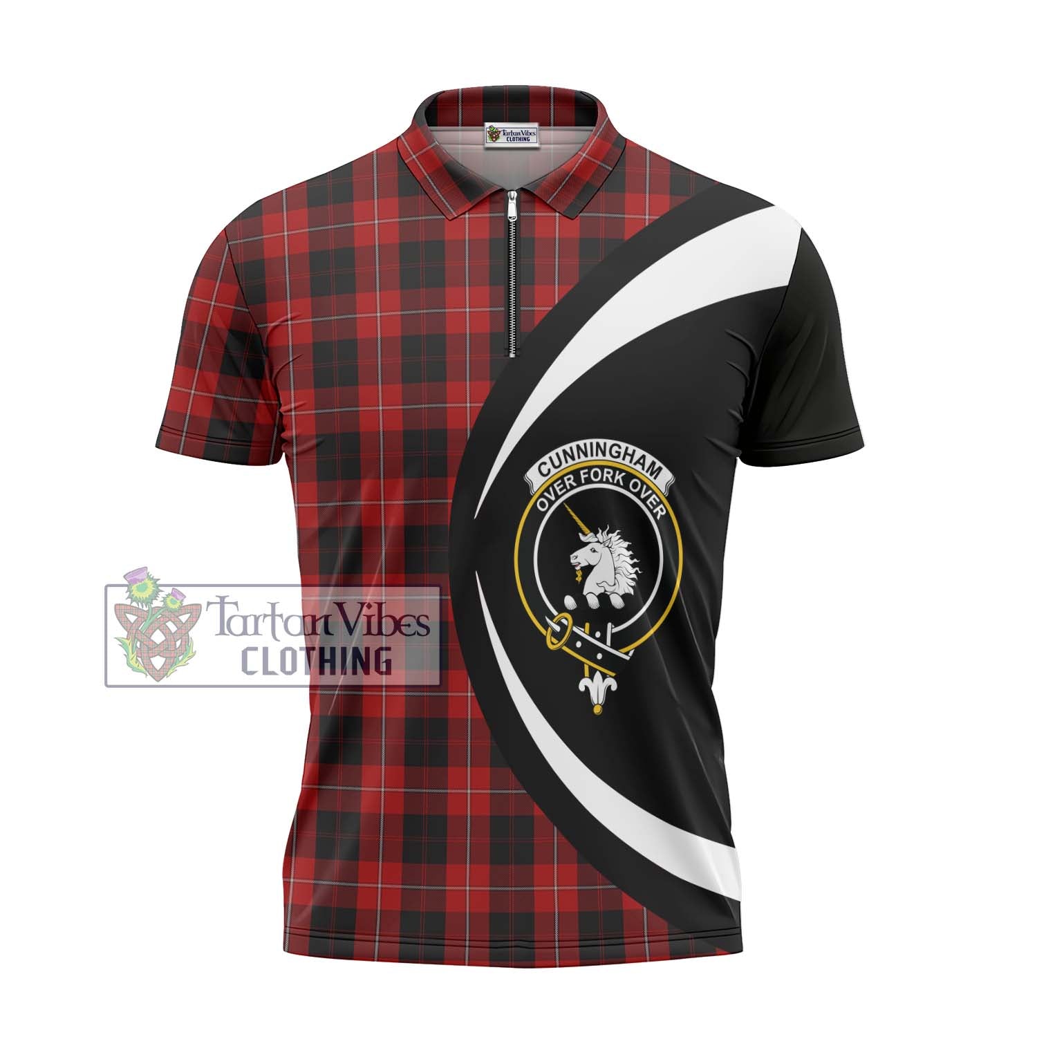 Tartan Vibes Clothing Cunningham Tartan Zipper Polo Shirt with Family Crest Circle Style