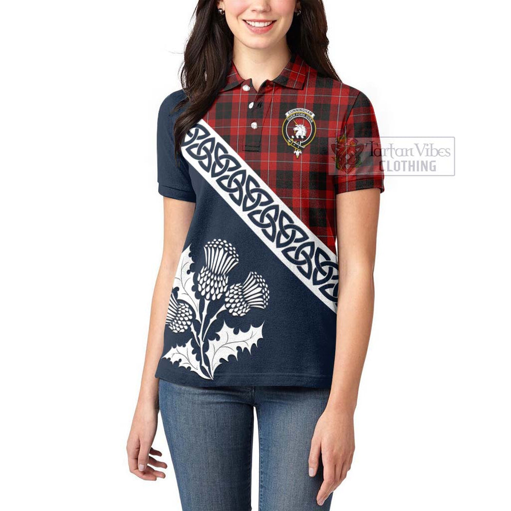 Tartan Vibes Clothing Cunningham Tartan Women's Polo Shirt Featuring Thistle and Scotland Map