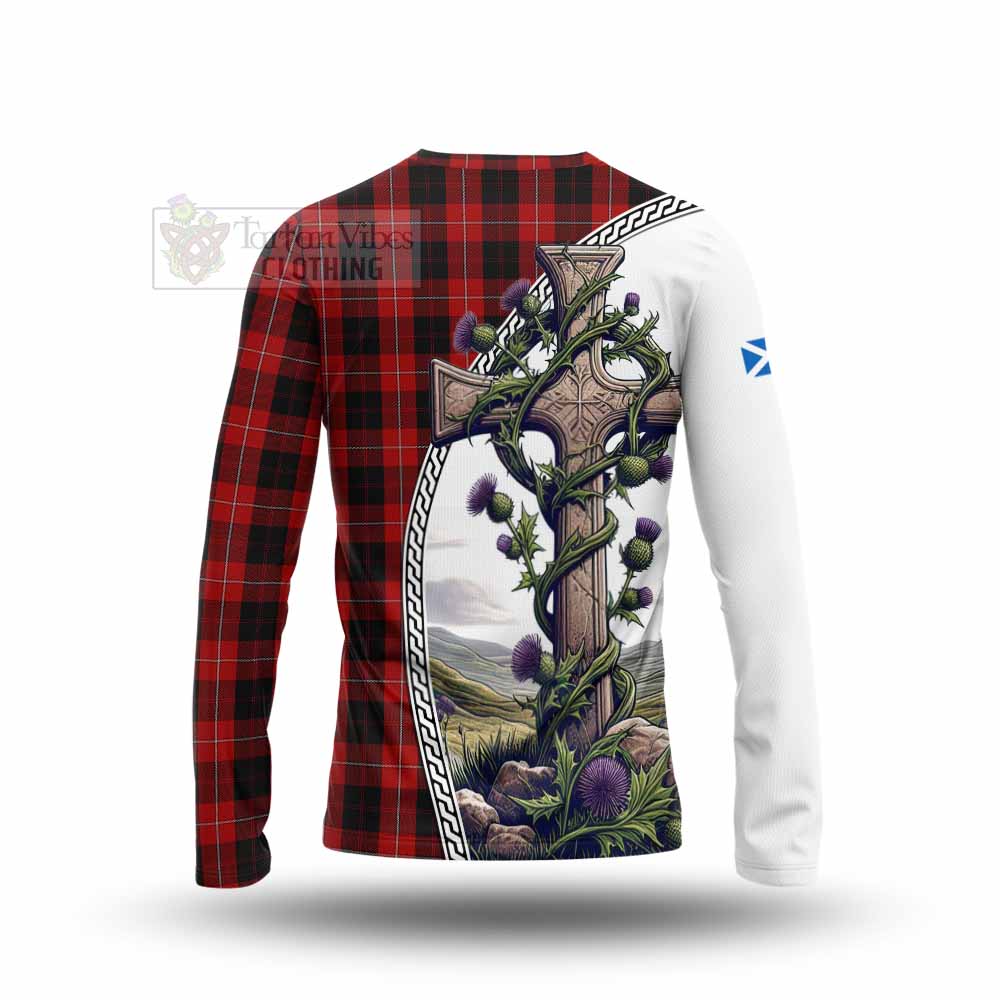 Tartan Vibes Clothing Cunningham Tartan Long Sleeve T-Shirt with Family Crest and St. Andrew's Cross Accented by Thistle Vines