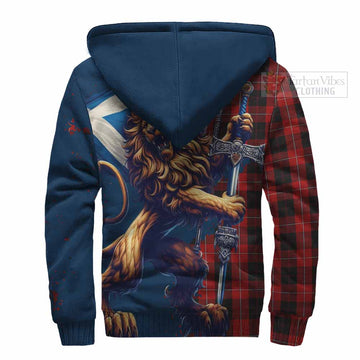 Cunningham Tartan Family Crest Sherpa Hoodie with Scottish Majestic Lion