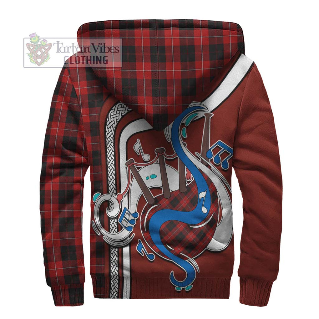 Cunningham Tartan Sherpa Hoodie with Epic Bagpipe Style - Tartanvibesclothing Shop