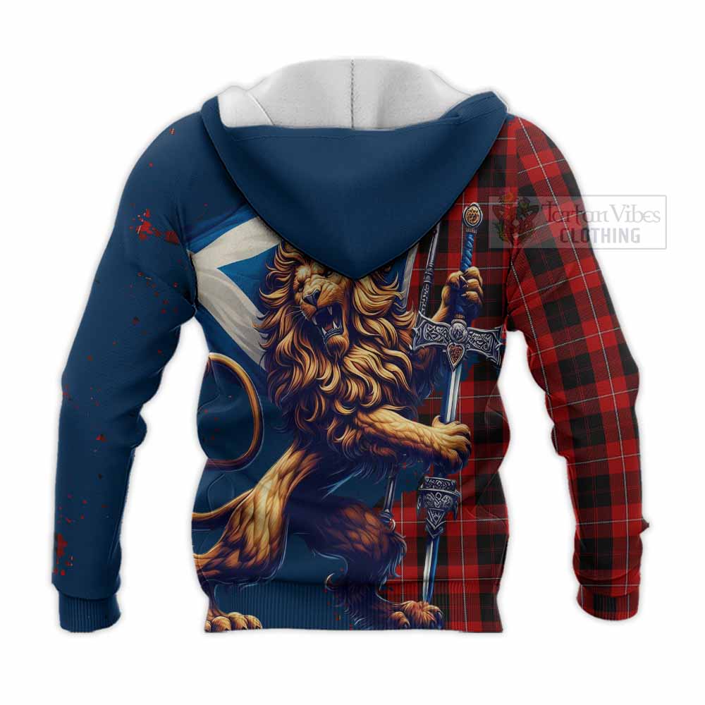 Tartan Vibes Clothing Cunningham Tartan Family Crest Knitted Hoodie with Scottish Majestic Lion