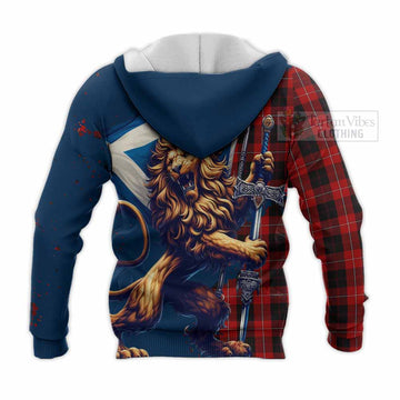 Cunningham Tartan Family Crest Knitted Hoodie with Scottish Majestic Lion