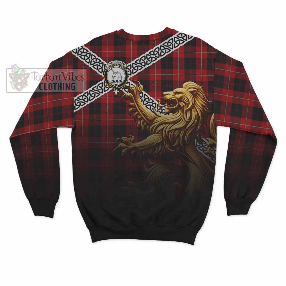 Cunningham Crest Tartan Sweatshirt with Golden Lion Emblem Celtic Style - Tartan Vibes Clothing