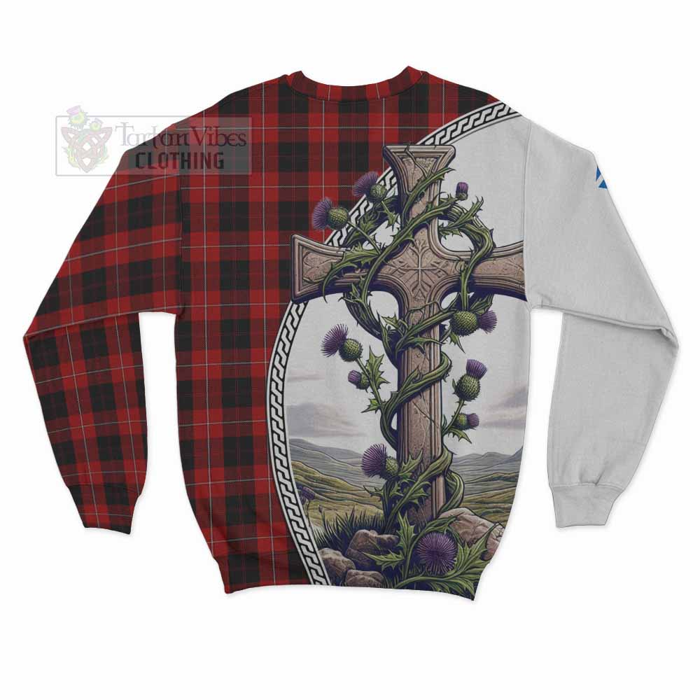 Tartan Vibes Clothing Cunningham Tartan Sweatshirt with Family Crest and St. Andrew's Cross Accented by Thistle Vines