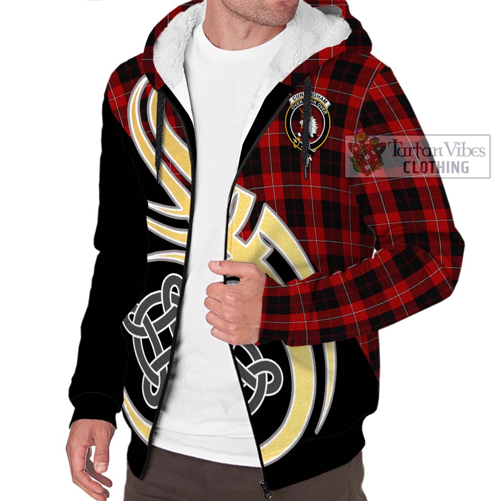 Cunningham Tartan Sherpa Hoodie with Family Crest and Celtic Symbol Style - Tartan Vibes Clothing