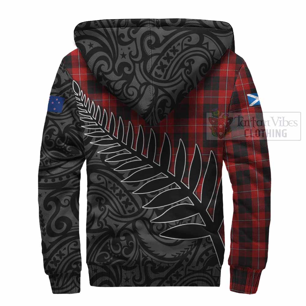 Tartan Vibes Clothing Cunningham Crest Tartan Sherpa Hoodie with New Zealand Silver Fern Half Style