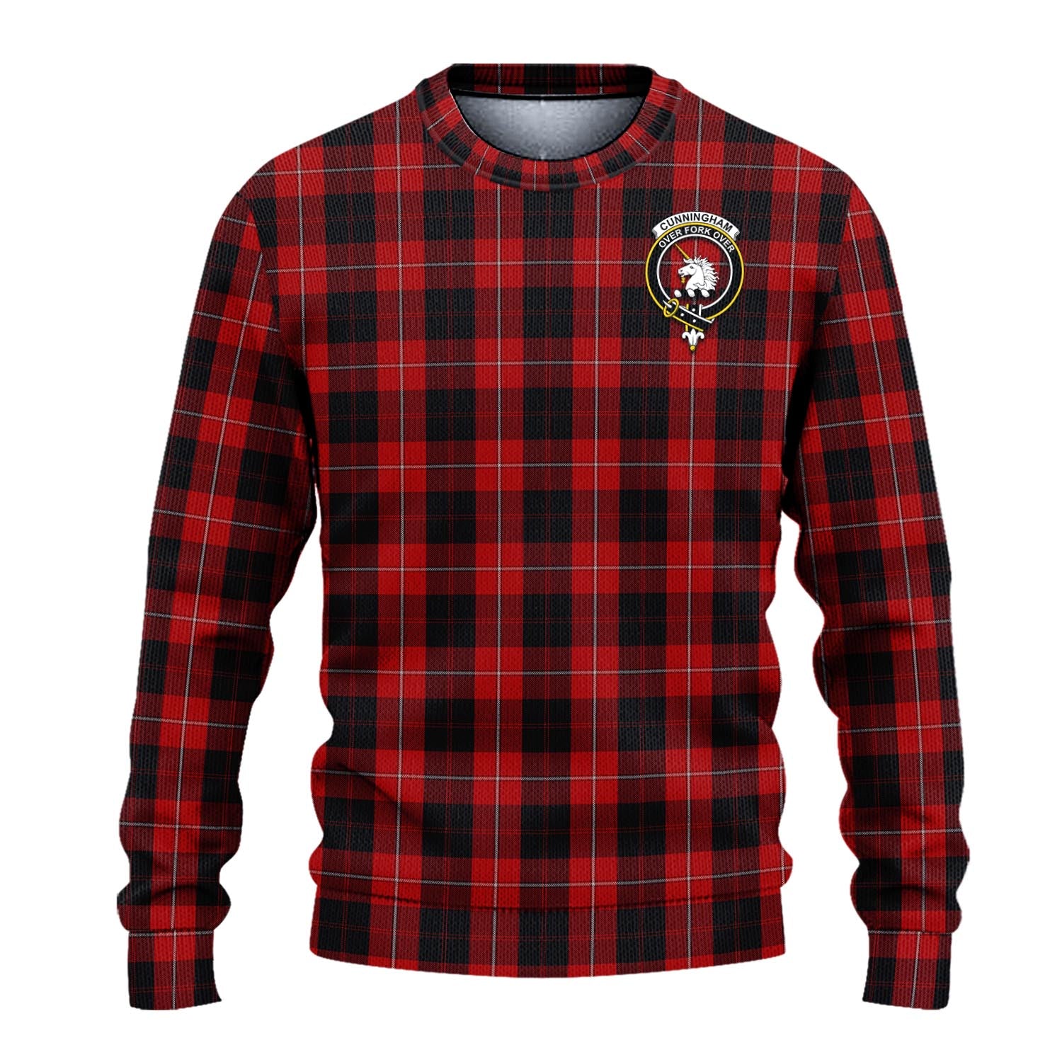 Cunningham Tartan Knitted Sweater with Family Crest - Tartanvibesclothing