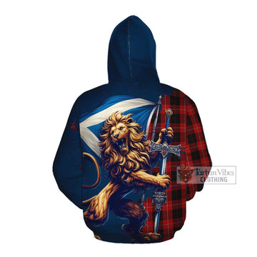 Cunningham Tartan Family Crest Cotton Hoodie with Scottish Majestic Lion